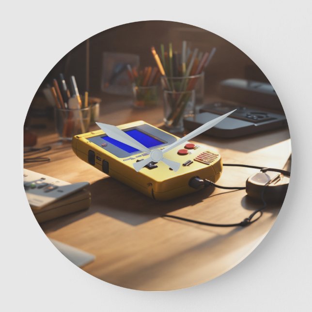 Sunlit Nostalgia: Retro Handheld Revival Large Clock (Front)