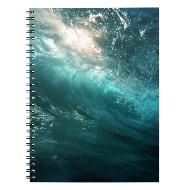 Sunlit Ocean Wave Curl Underwater Photo Notebook (Front)