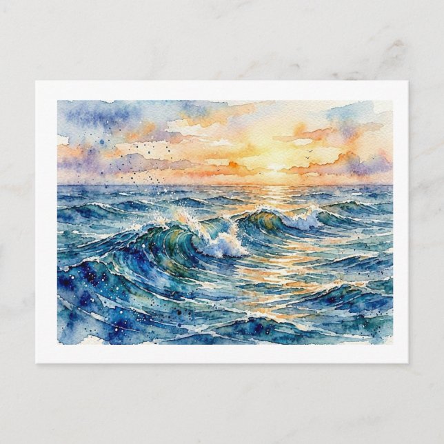 Sunlit Ocean Waves,  Postcard (Front)