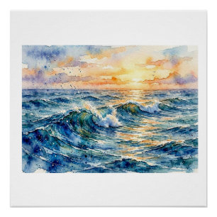 Sunlit Ocean Waves, Poster