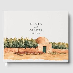 Sunlit Ochre Terracotta Dome Vineyard Wedding Guest Book