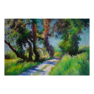 Sunlit Olive Grove Pastel Landscape Poster