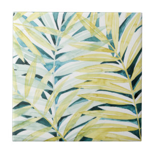 Sunlit Palms - Palm Tree Leaves Ceramic Tile
