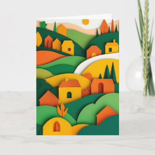 Sunlit Paper Village Card