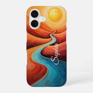 Sunlit Path – Abstract Winding River Art Print iPhone 16 Case