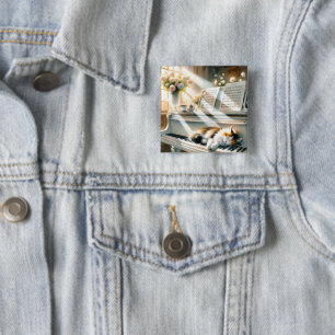 Sunlit Piano Cat Cottagecore Dream 15 Cm Square Badge