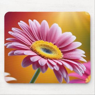 Sunlit pink daisy floral mouse pad