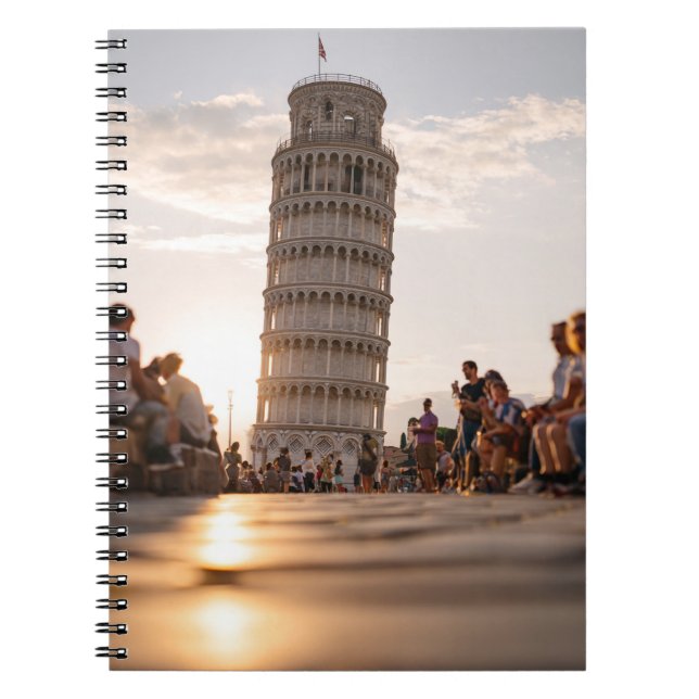 Sunlit Pisa Tower Street View Notebook (Front)