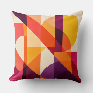 Sunlit Plum Orange Geometric Abstract Cushion