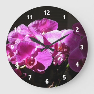 Sunlit Purple Orchids Clock