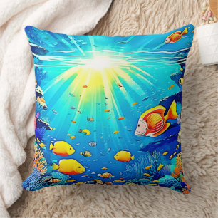 Sunlit Reef Life Glow Art Cushion