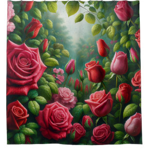 “Sunlit Rose Garden: Dew-Kissed Blooms" Shower Curtain