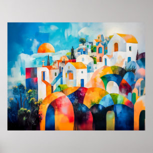 Sunlit Santorini in Expressive Colours Poster