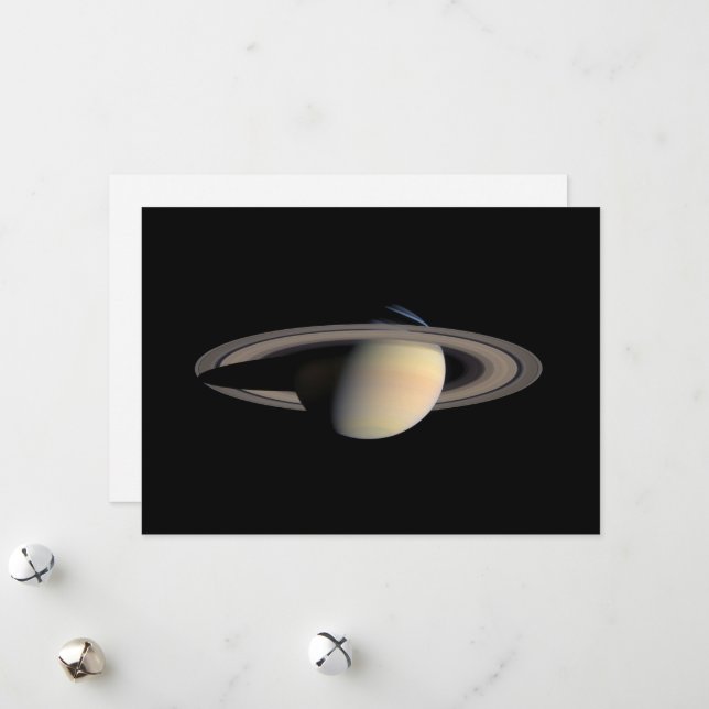 Sunlit Saturn Gas Giant Planet by Cassini Holiday Card (Front/Back In Situ)