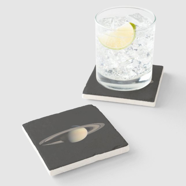 Sunlit Saturn Gas Giant Planet by Cassini Stone Coaster (Side)
