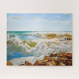 Sunlit Sea with Crashing Waves Jigsaw Puzzle