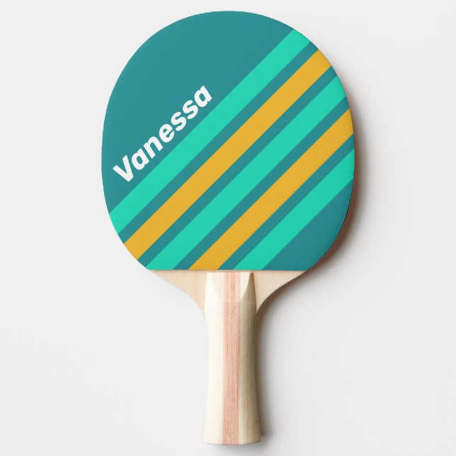 Sunlit Seas Angled Striping with Name Ping Pong Paddle (Front)