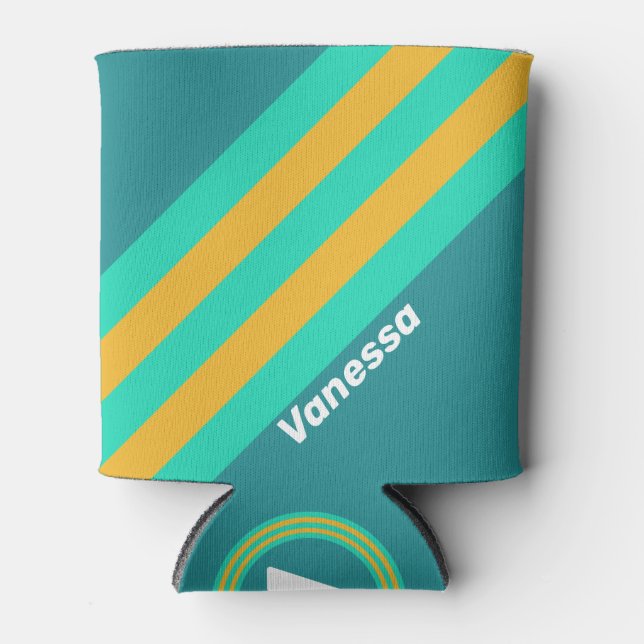 Sunlit Seas Stripes with Name Can Cooler (Front)