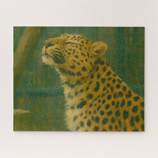 Sunlit Silence – Resting Leopard in Forest Light Jigsaw Puzzle (Horizontal)