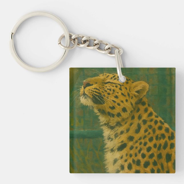 Sunlit Silence – Resting Leopard in Forest Light Key Ring (Front)