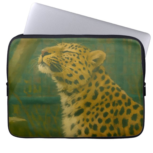 Sunlit Silence – Resting Leopard in Forest Light Laptop Sleeve (Front)
