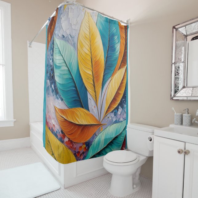Sunlit Skies | Abstract Leaf Masterpiece Shower Curtain (In Situ)