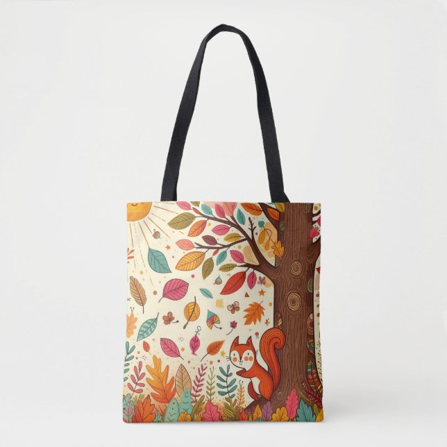 Sunlit Squirrel in the autumn fall Tote Bag (Front)