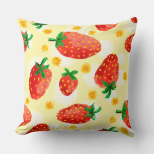 Sunlit Strawberries & Daisies Pillow