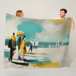 Sunlit Stroll – Abstract Figures In Open Light Fleece Blanket