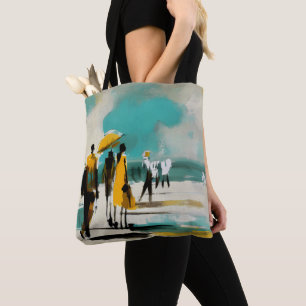 Sunlit Stroll – Abstract Figures In Open Light Tote Bag