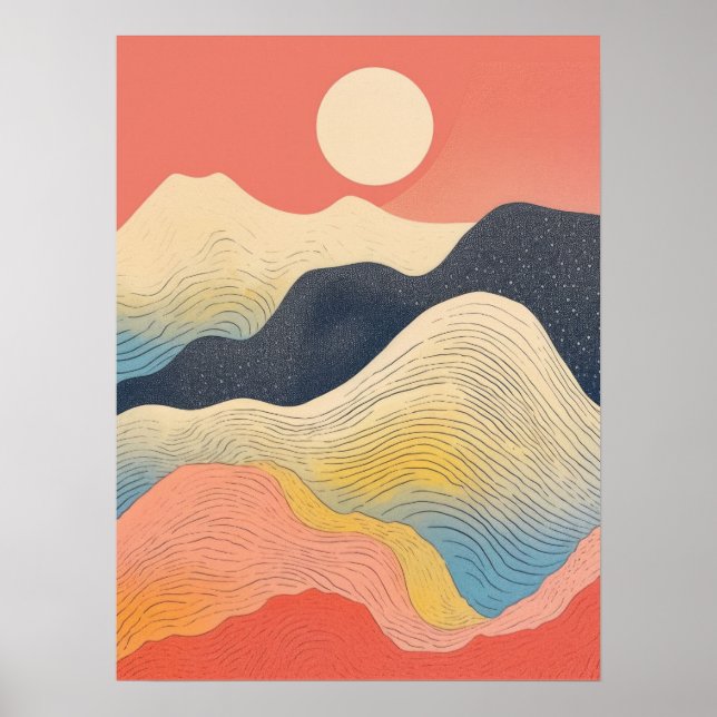 Sunlit Summit: A Colourful Mountain Landscape Poster (Front)