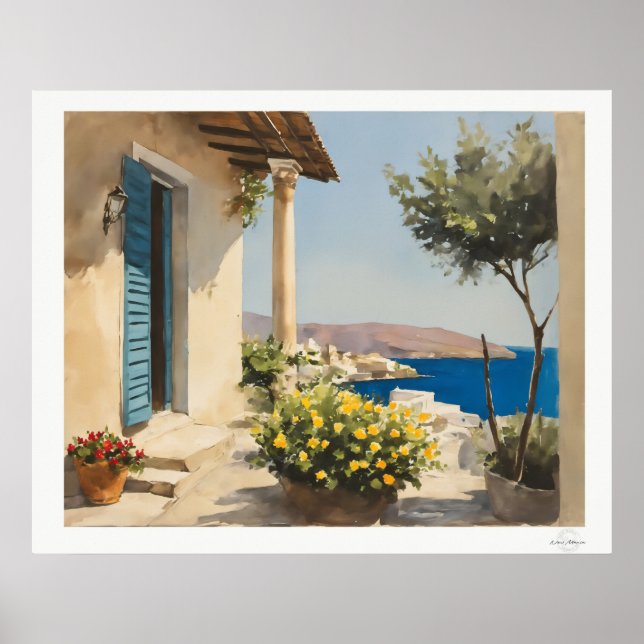 Sunlit Terrace by the Sea Poster (Front)