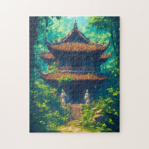 Sunlit Thai House in Lush Jungle Jigsaw Puzzle