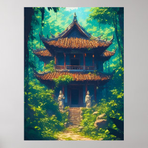 Sunlit Thai House in Lush Jungle Poster