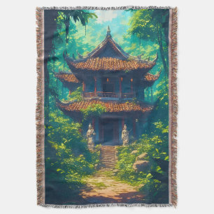 Sunlit Thai House in Lush Jungle Throw Blanket