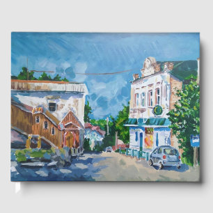 Sunlit Town Street Impressionist Guest Book Scen
