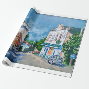 Sunlit Town Street Impressionist Wrapping Paper