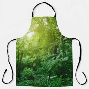 Sunlit tree canopy in tropical jungle apron