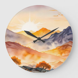 Sunlit Trees and Shadowed Valleys Large Clock