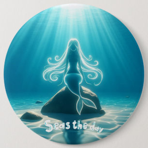 Sunlit, underwater mermaid 6 cm round badge