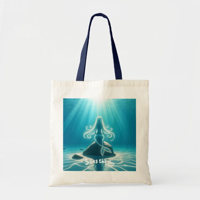 Sunlit, underwater mermaid tote bag (Front)