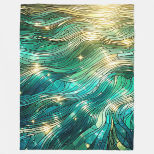“Sunlit Waves - Vibrant Ocean Art” Fleece Blanket