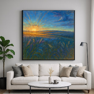 Sunlit Wheat Field - Pastel Impressionism Style Poster