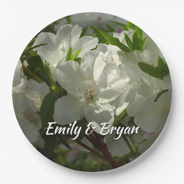 Sunlit White Azaleas Beautiful Spring Flowers Paper Plate (Front)
