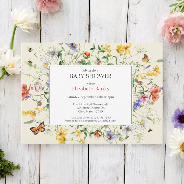 Sunlit Wildflowers, Bees, & Butterfly Baby Shower Invitation (Creator Uploaded)
