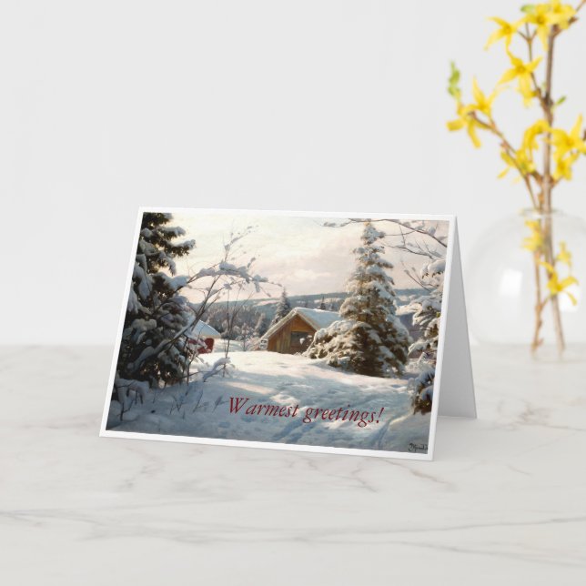 Sunlit winter landscape by Peder Mork Monsted Card (Yellow Flower)