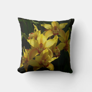 Sunlit Yellow Orchids Floral Cushion