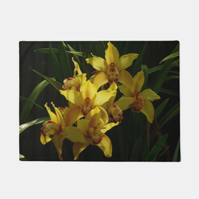 Sunlit Yellow Orchids Floral Doormat (Front)