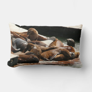 Sunning Sea Lions in San Francisco Lumbar Cushion