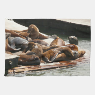 Sunning Sea Lions in San Francisco Tea Towel
